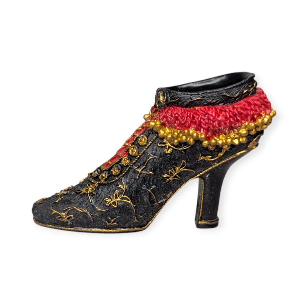 My Treasure 1999 Kingsbridge Int Victorian Black, Red & Gold Miniature Shoe